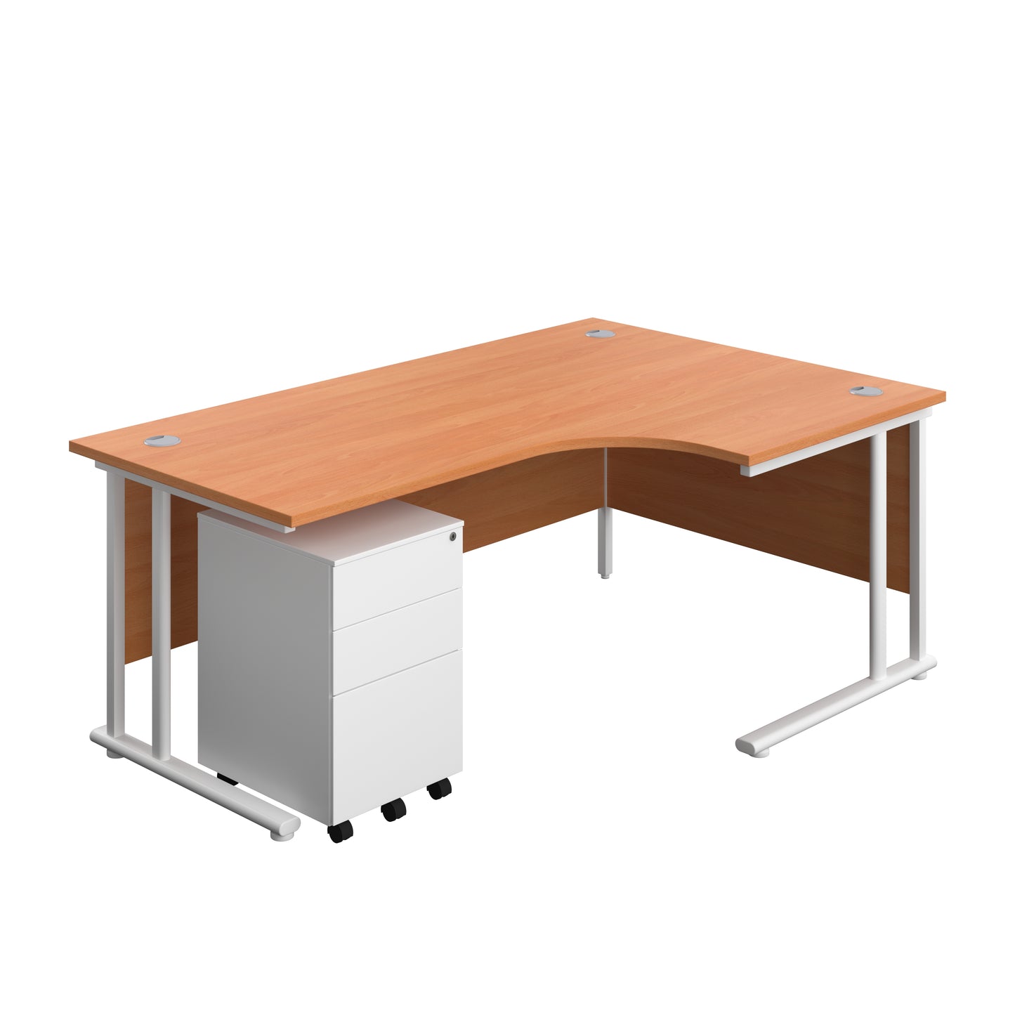Aztec|Twin Upright|Right Hand|Radial Desk and Under Desk Steel Pedestal 3 Drawer|1800x1200|Beech-White