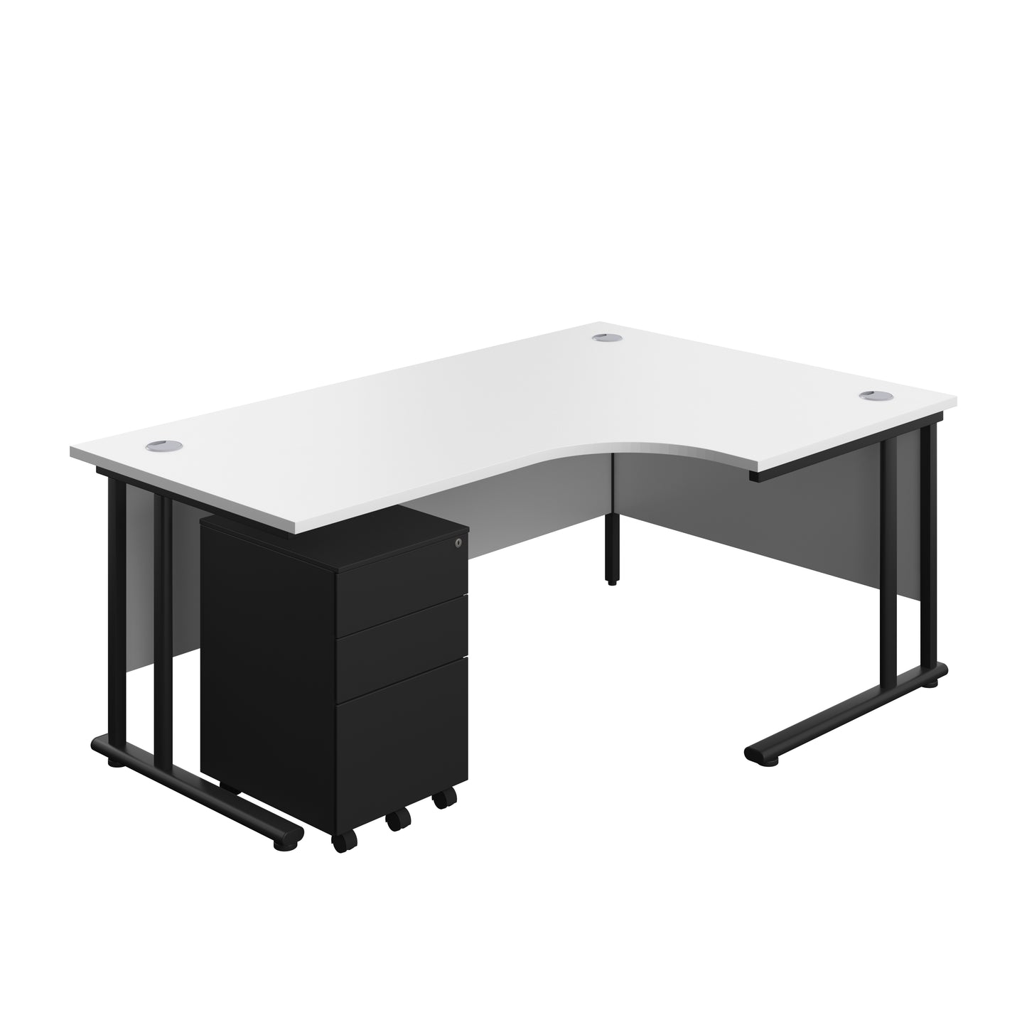 Aztec|Twin Upright|Right Hand|Radial Desk and Under Desk Steel Pedestal 3 Drawer|1800x1200|White-Black
