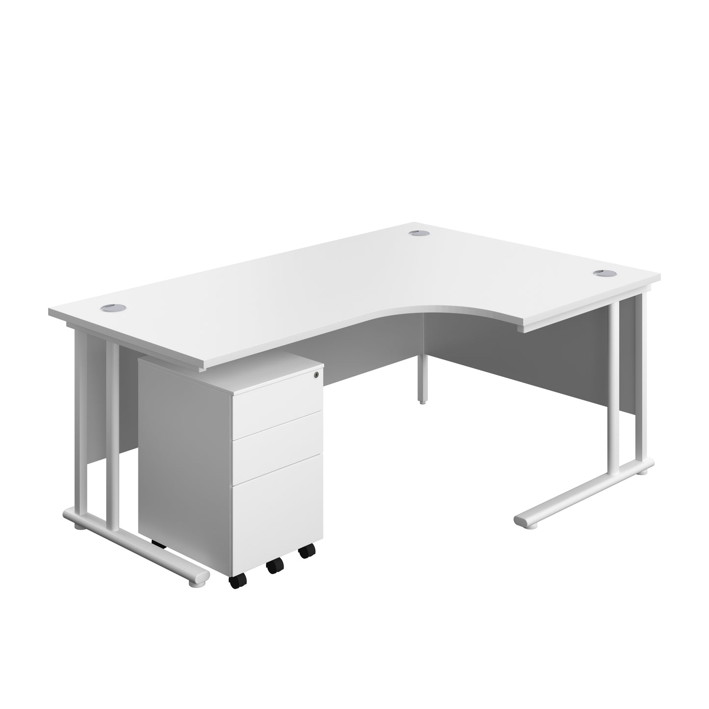 Aztec|Twin Upright|Right Hand|Radial Desk and Under Desk Steel Pedestal 3 Drawer|1800x1200|White-White
