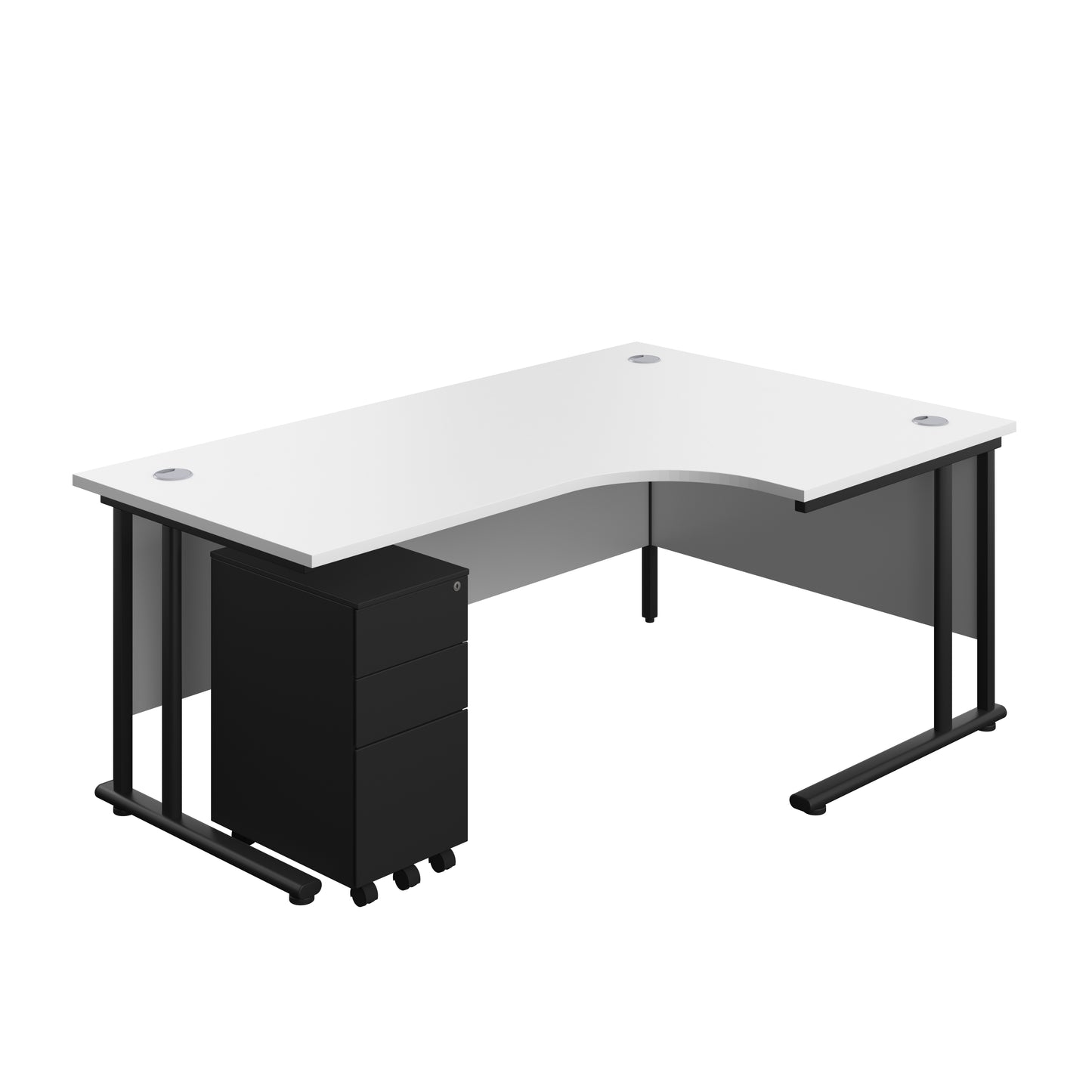 Aztec|Twin Upright|Right Hand|Radial Desk and Slimline Steel Pedestal 3 Drawer|1800x1200|White-Black