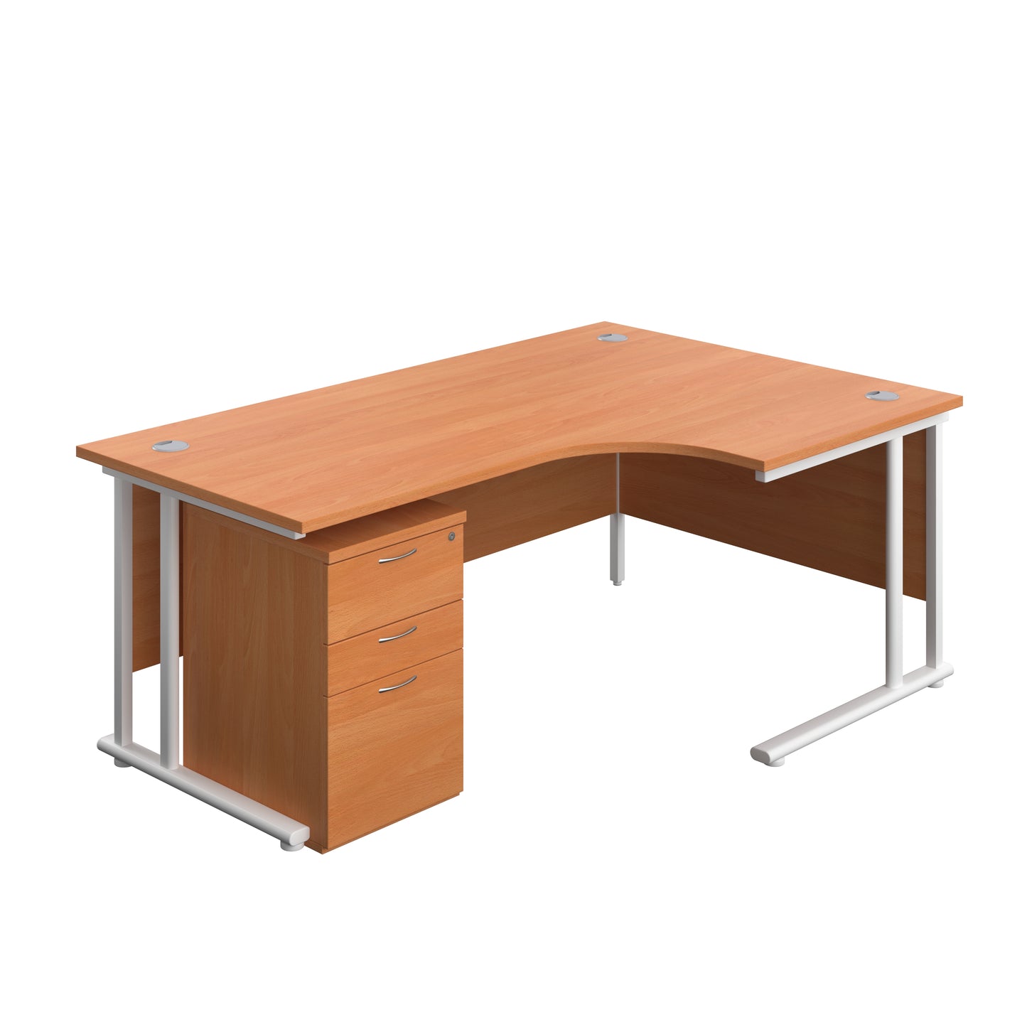 Aztec|Twin Upright|Right Hand|Radial Desk and High Mobile Pedestal 3 Drawer|1800x1200|Beech-White