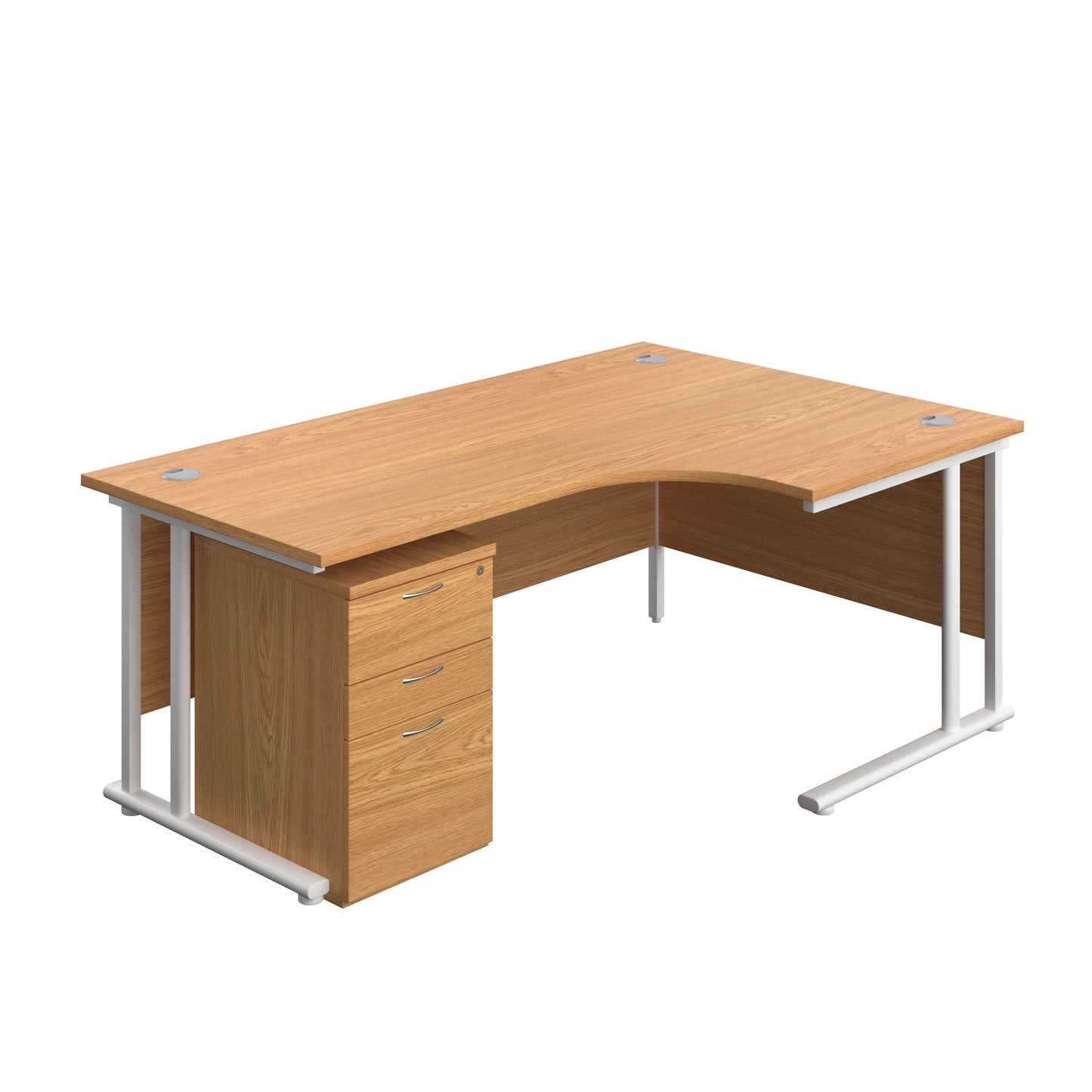Aztec|Twin Upright|Right Hand|Radial Desk and High Mobile Pedestal 3 Drawer|1800x1200|Nova Oak-White