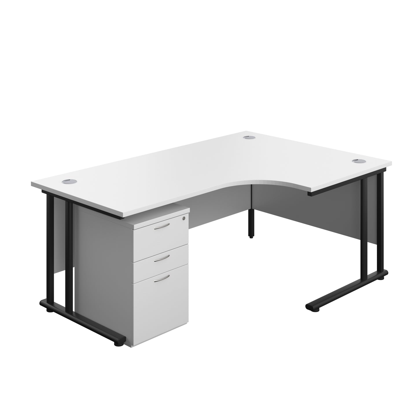 Aztec|Twin Upright|Right Hand|Radial Desk and High Mobile Pedestal 3 Drawer|1800x1200|White-Black
