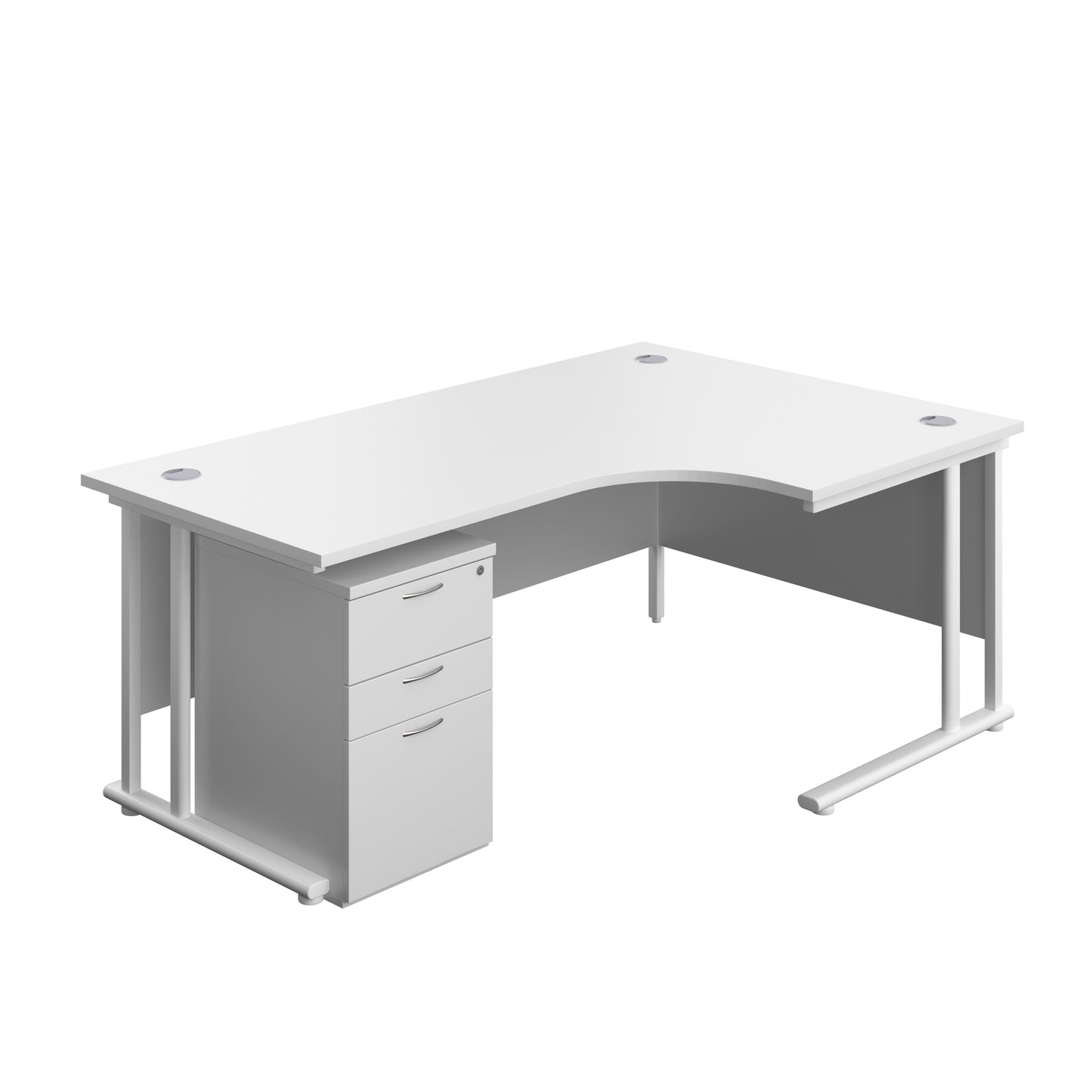 Aztec|Twin Upright|Right Hand|Radial Desk and High Mobile Pedestal 3 Drawer|1800x1200|White-White