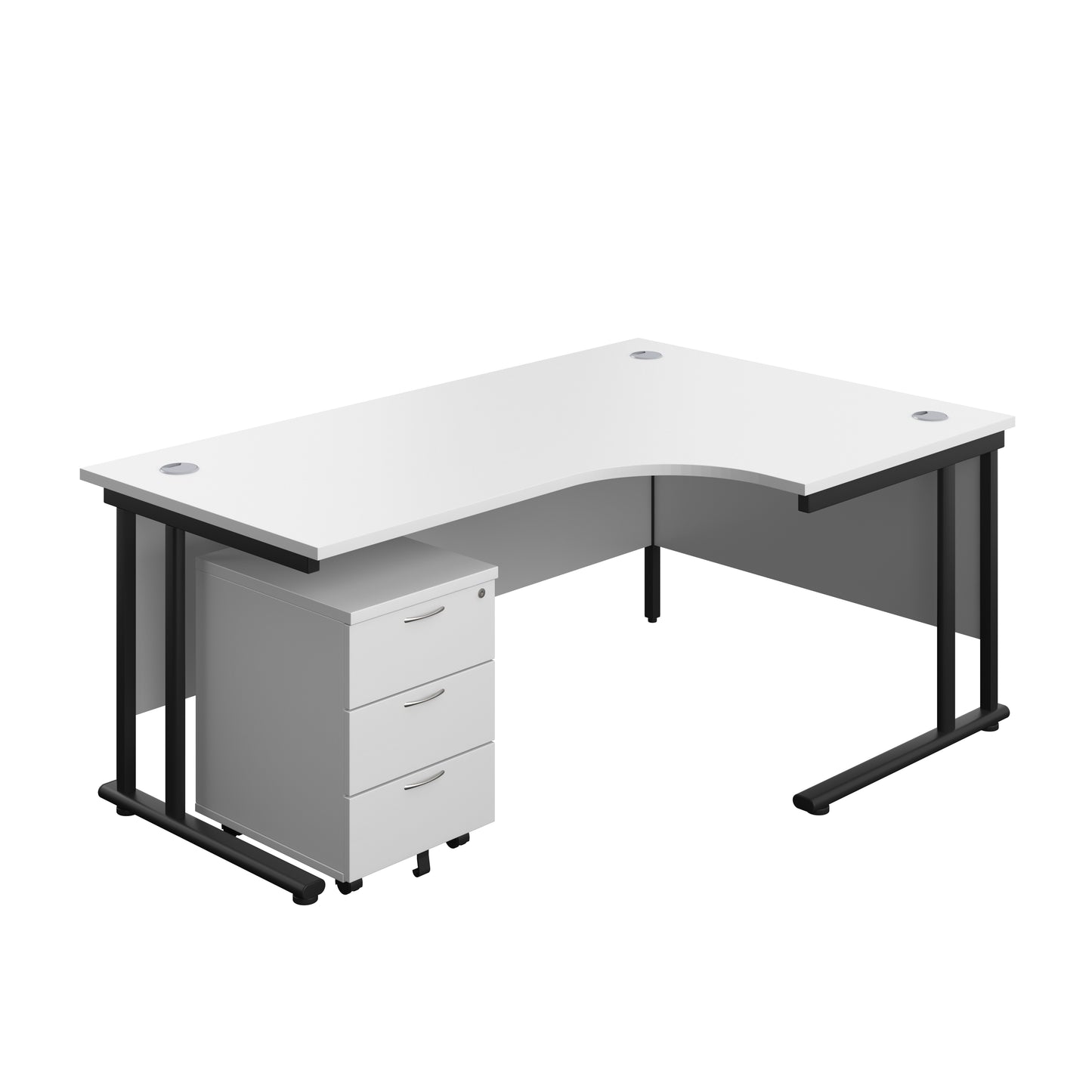 Aztec|Twin Upright|Right Hand|Radial Desk and Mobile 3 Drawer Pedestal|1800x1200|White-Black