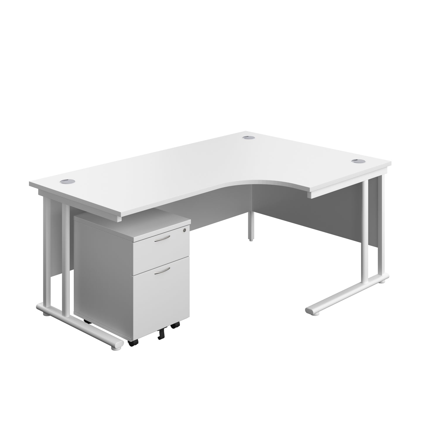 Aztec|Twin Upright|Right Hand|Radial Desk and Mobile 2 Drawer Pedestal|1800x1200|White-White