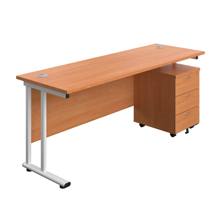 Twin Upright Rectangular Desk + Mobile 3 Drawer Pedestal (FSC)
