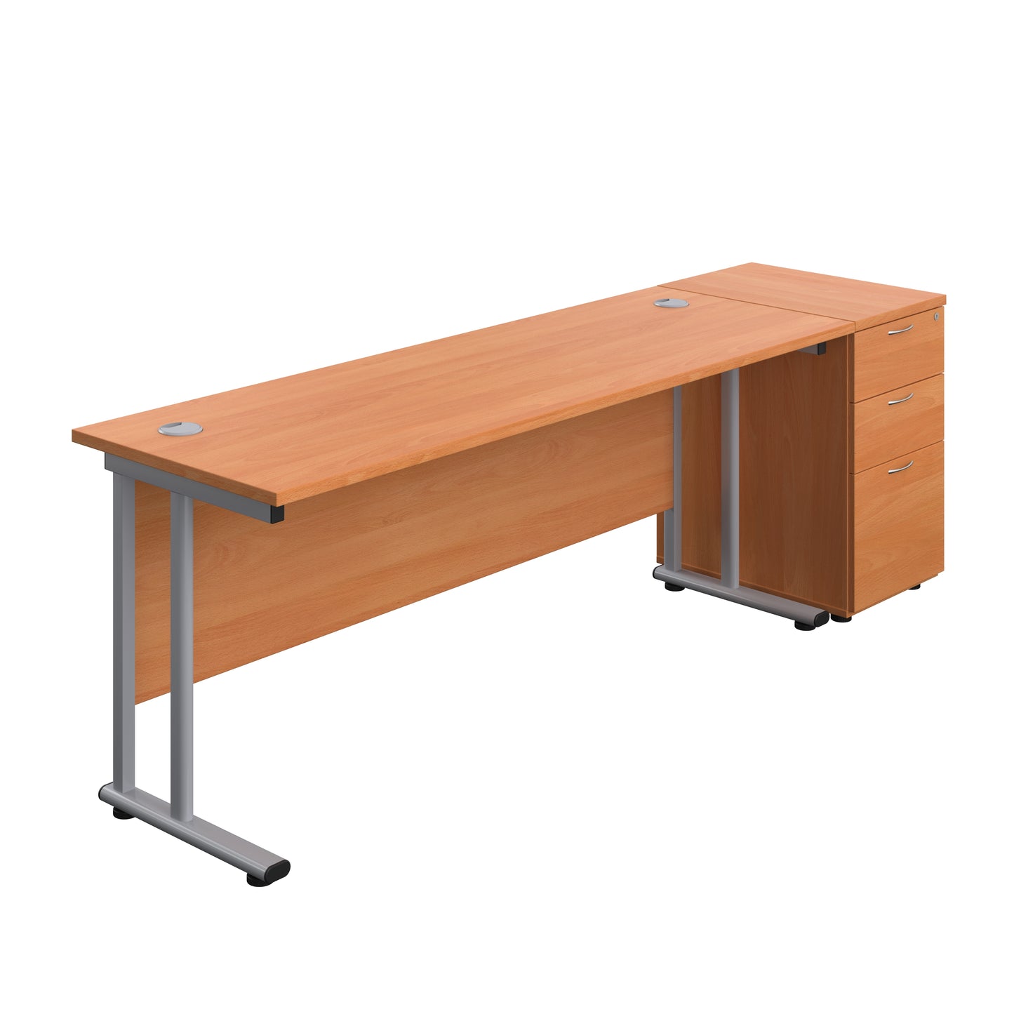 Aztec|Twin Upright|Rectangular|Desk with Desk High 3 Drawer Pedestal|1800x600|Beech-Silver
