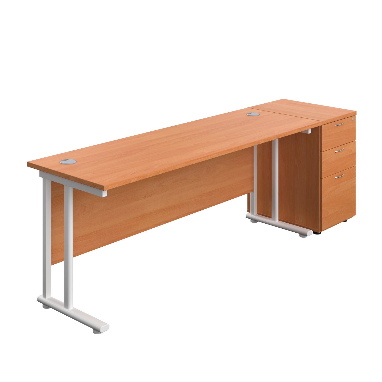 Aztec|Twin Upright|Rectangular|Desk with Desk High 3 Drawer Pedestal|1800x600|Beech-White