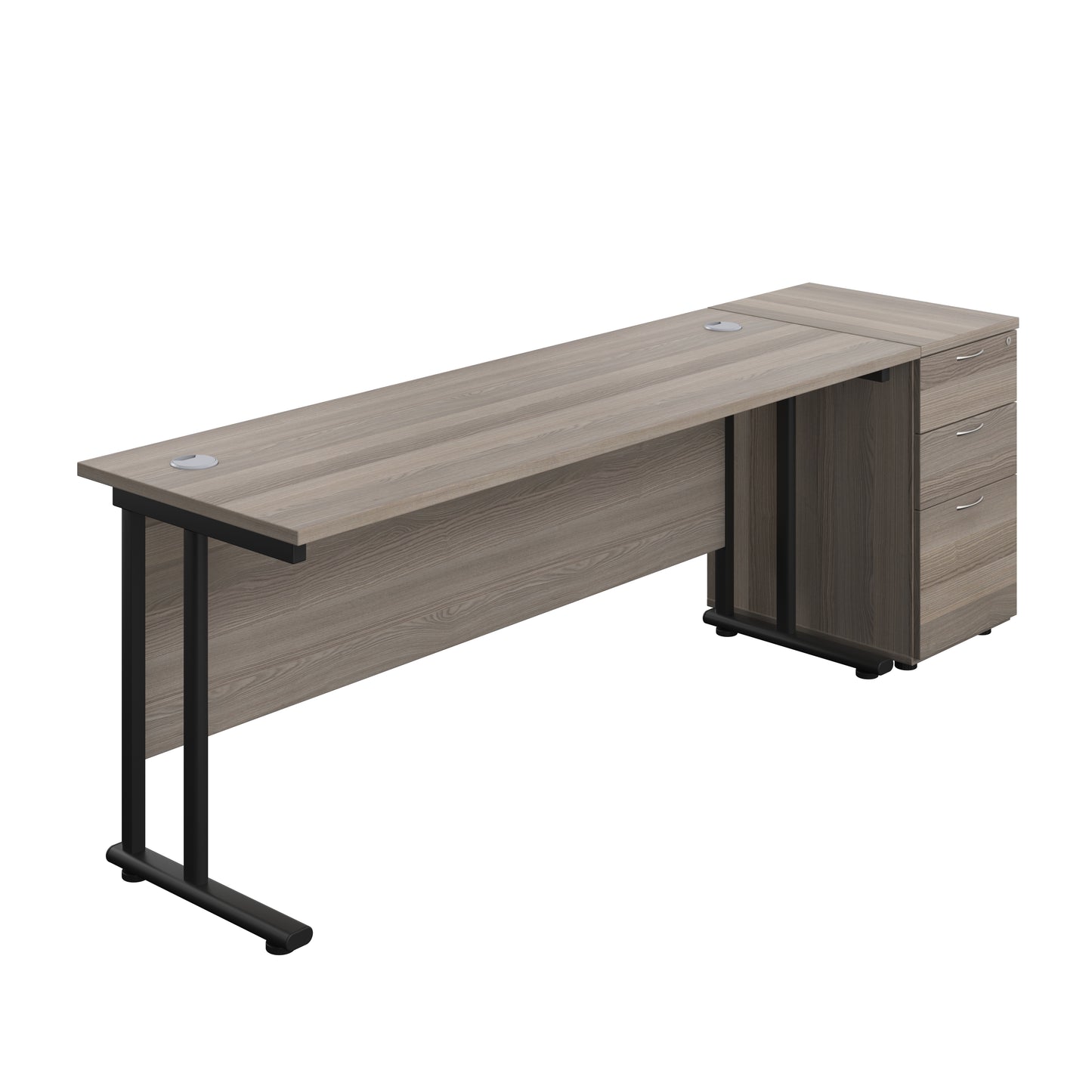 Aztec|Twin Upright|Rectangular|Desk with Desk High 3 Drawer Pedestal|1800x600|Grey Oak-Black