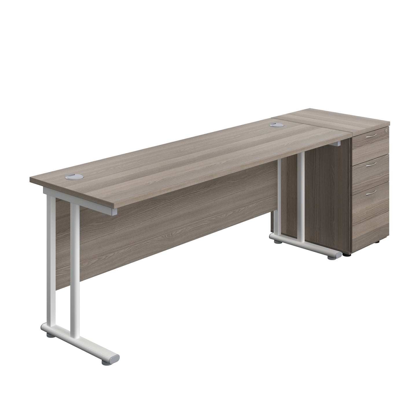 Aztec|Twin Upright|Rectangular|Desk with Desk High 3 Drawer Pedestal|1800x600|Grey Oak-White