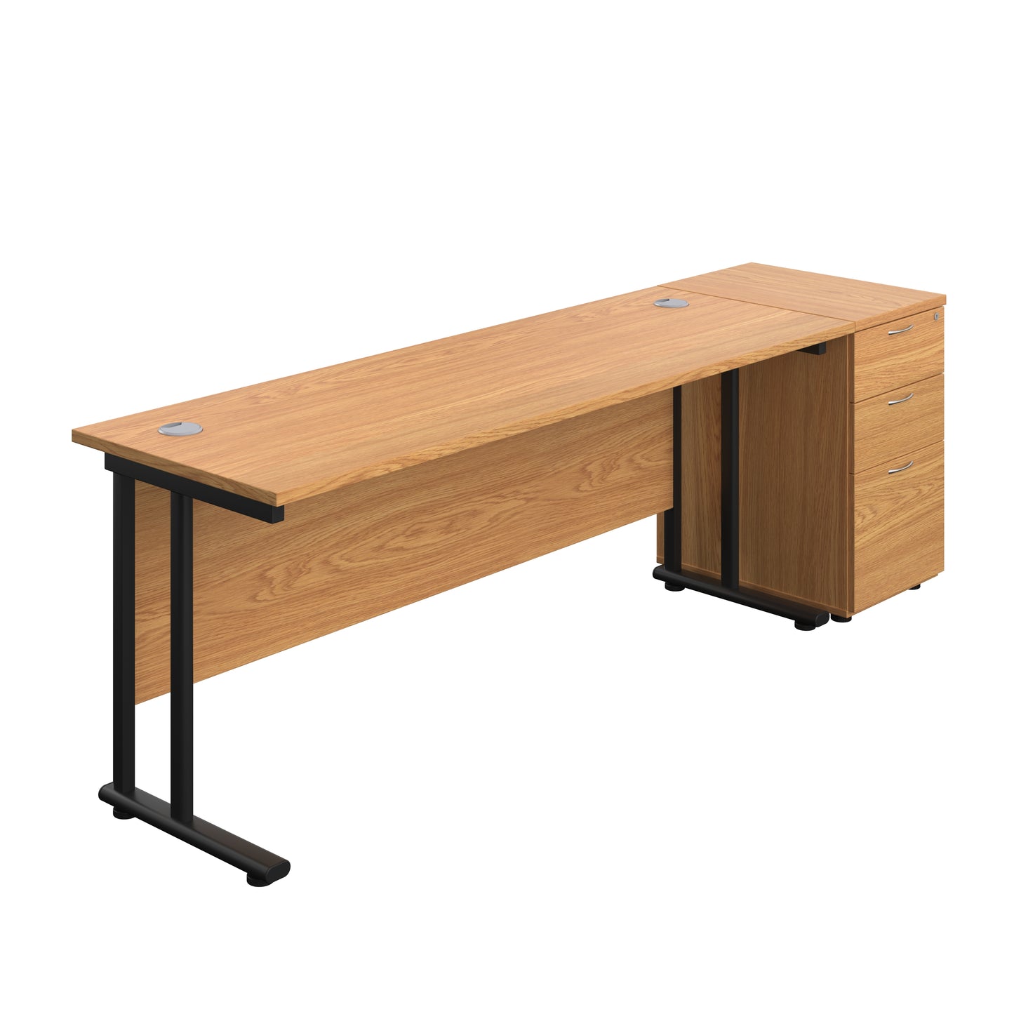 Aztec|Twin Upright|Rectangular|Desk with Desk High 3 Drawer Pedestal|1800x600|Nova Oak-Black