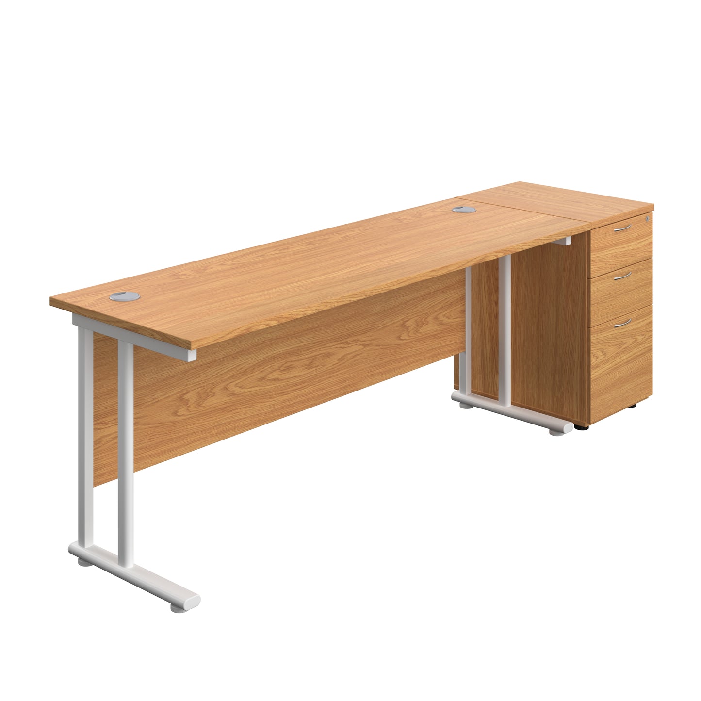 Aztec|Twin Upright|Rectangular|Desk with Desk High 3 Drawer Pedestal|1800x600|Nova Oak-White