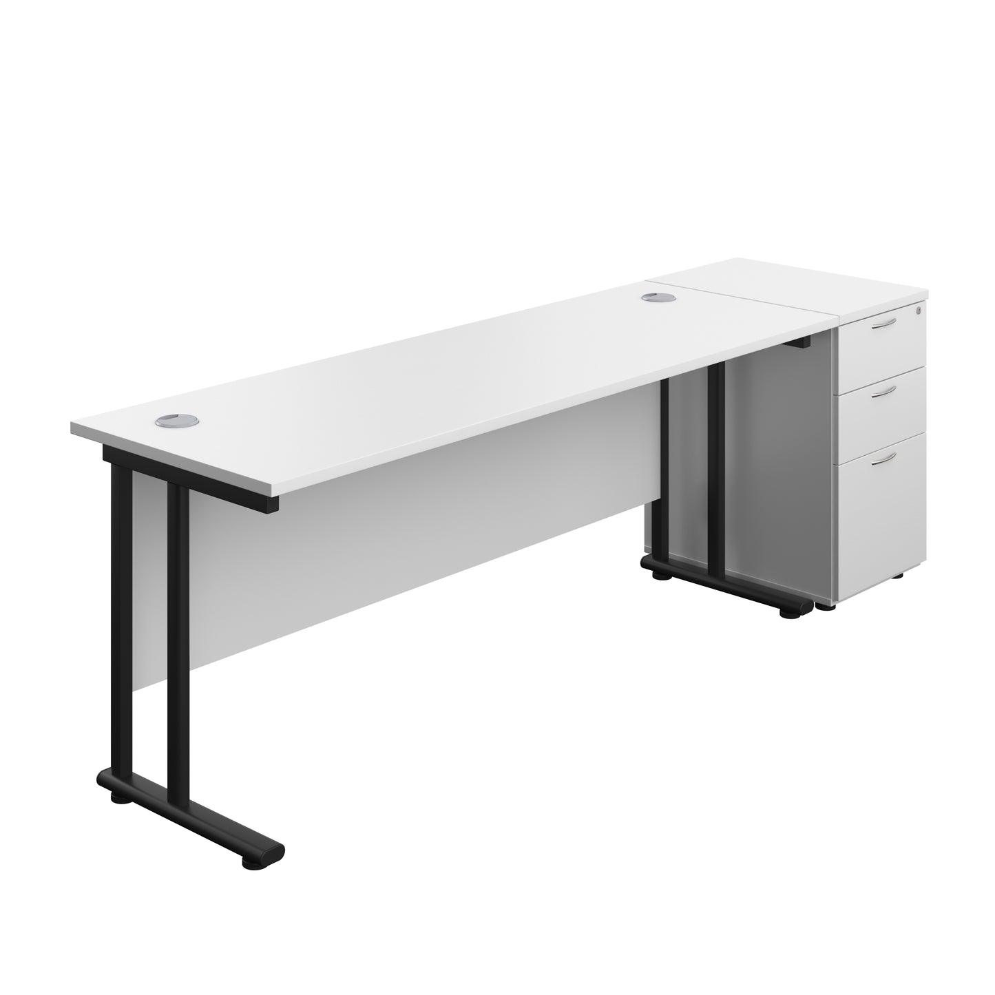 Aztec|Twin Upright|Rectangular|Desk with Desk High 3 Drawer Pedestal|1800x600|White-Black