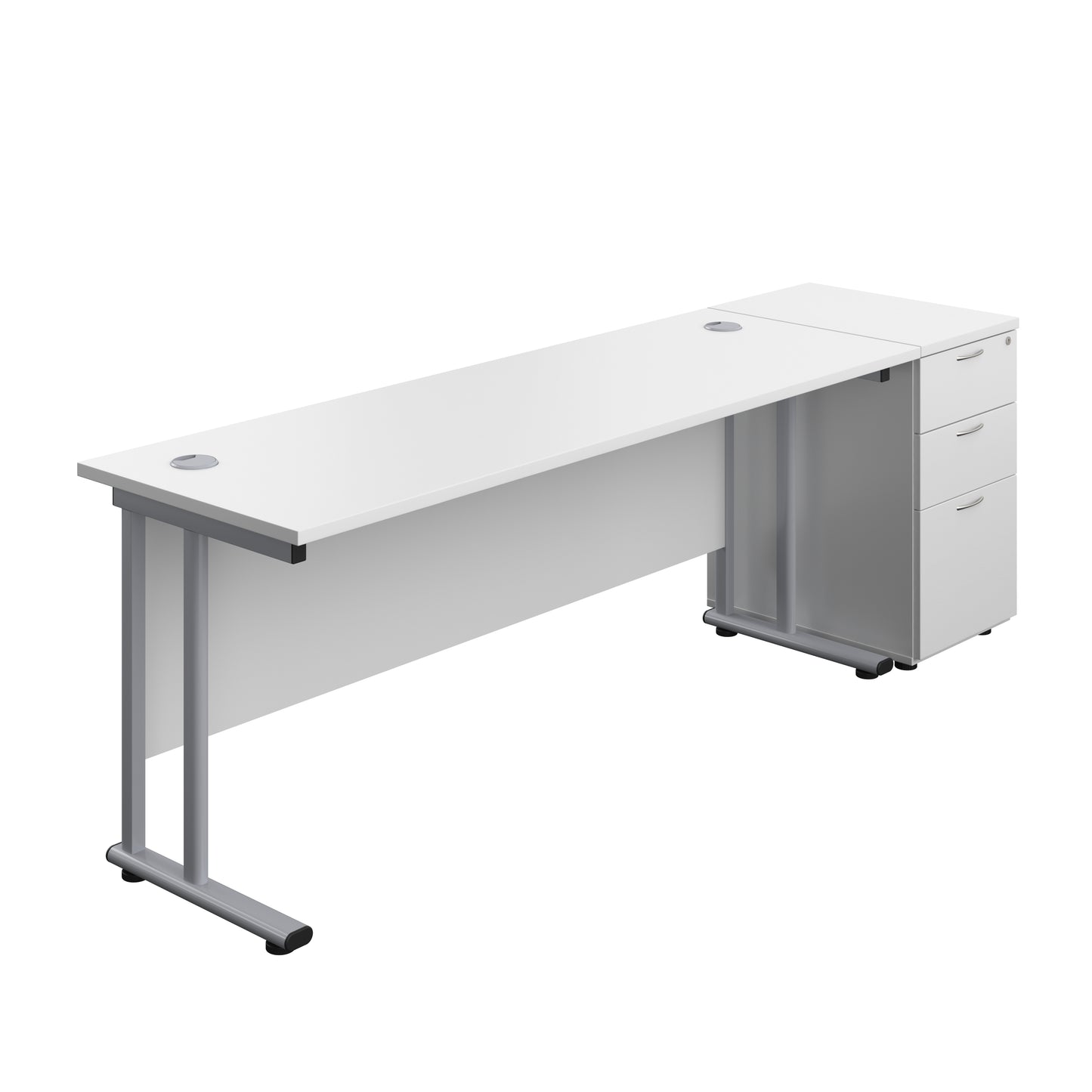 Aztec|Twin Upright|Rectangular|Desk with Desk High 3 Drawer Pedestal|1800x600|White-Silver
