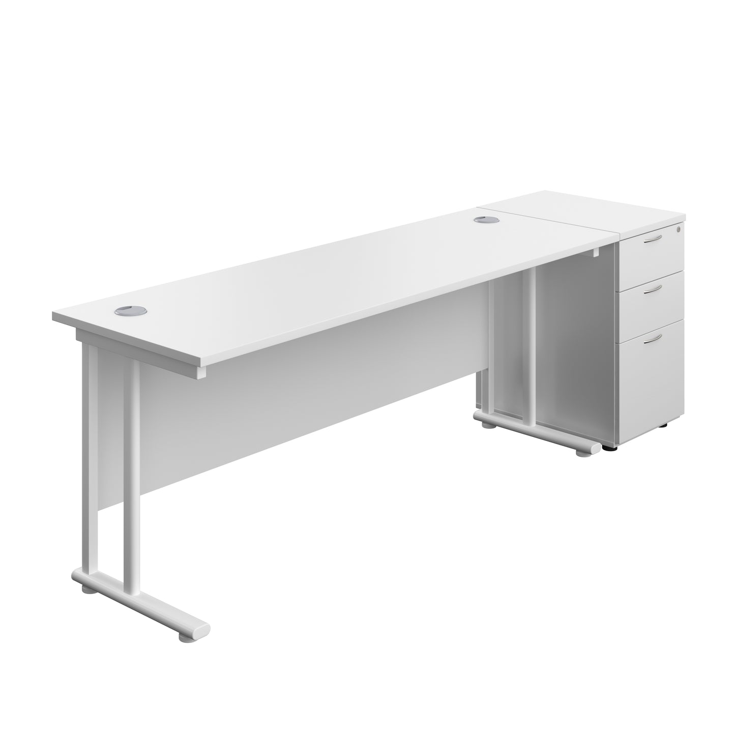 Aztec|Twin Upright|Rectangular|Desk with Desk High 3 Drawer Pedestal|1800x600|White-White