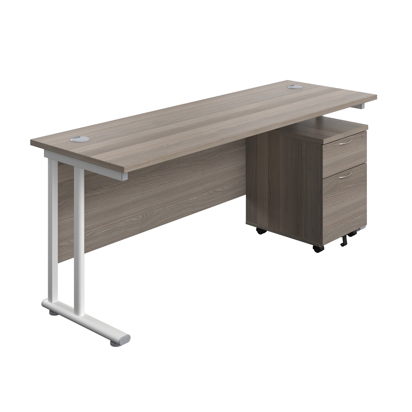 Aztec|Twin Upright|Rectangular|Desk with Mobile 2 Drawer Pedestal|1800x600|Grey Oak-White