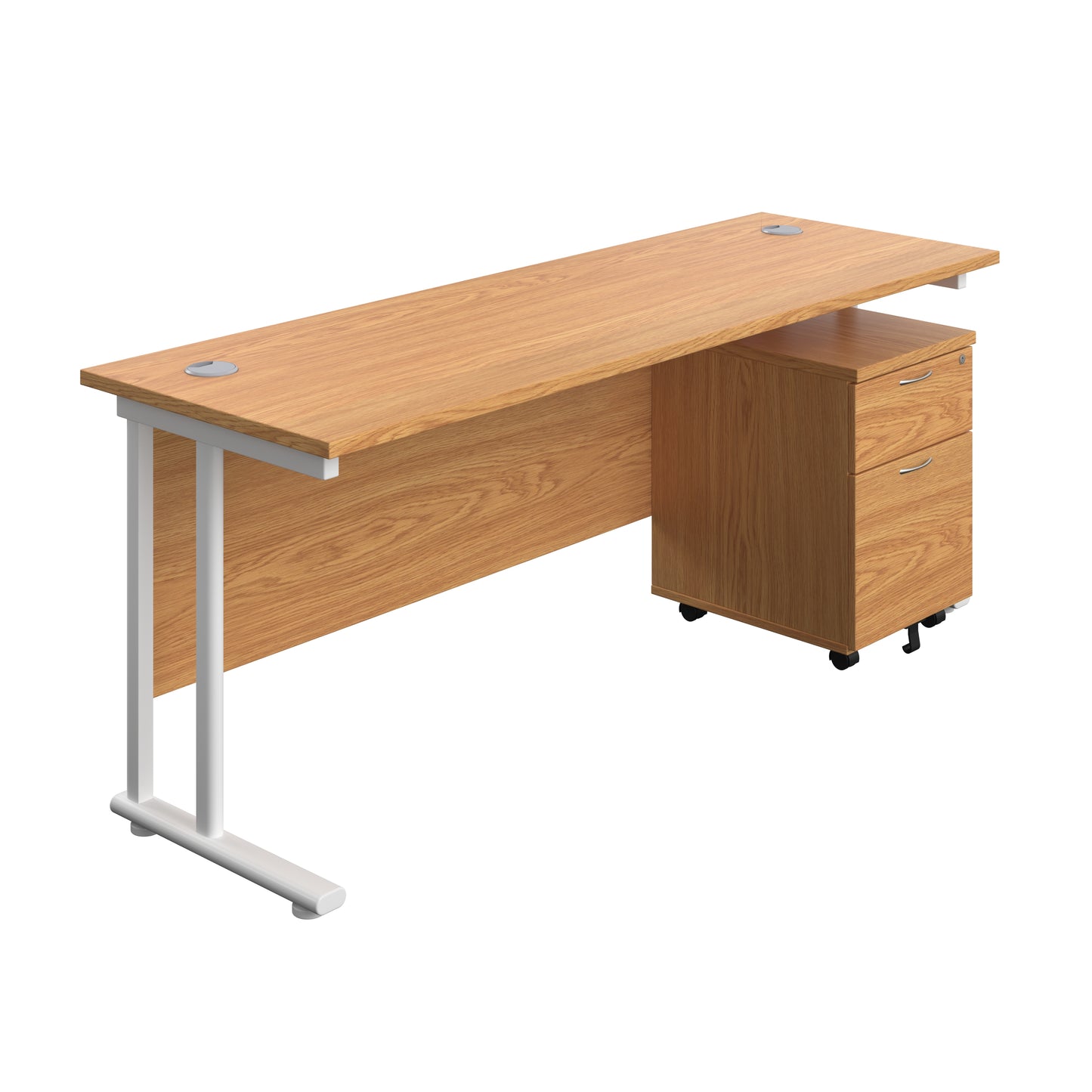 Aztec|Twin Upright|Rectangular|Desk with Mobile 2 Drawer Pedestal|1800x600|Nova Oak-White
