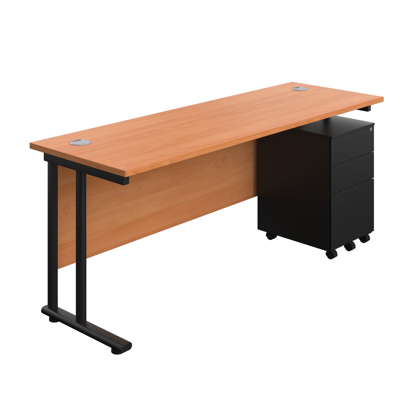 Aztec|Twin Upright|Rectangular|Desk with Under Desk Steel Pedestal 3 Drawer|1800x600|Beech-Black