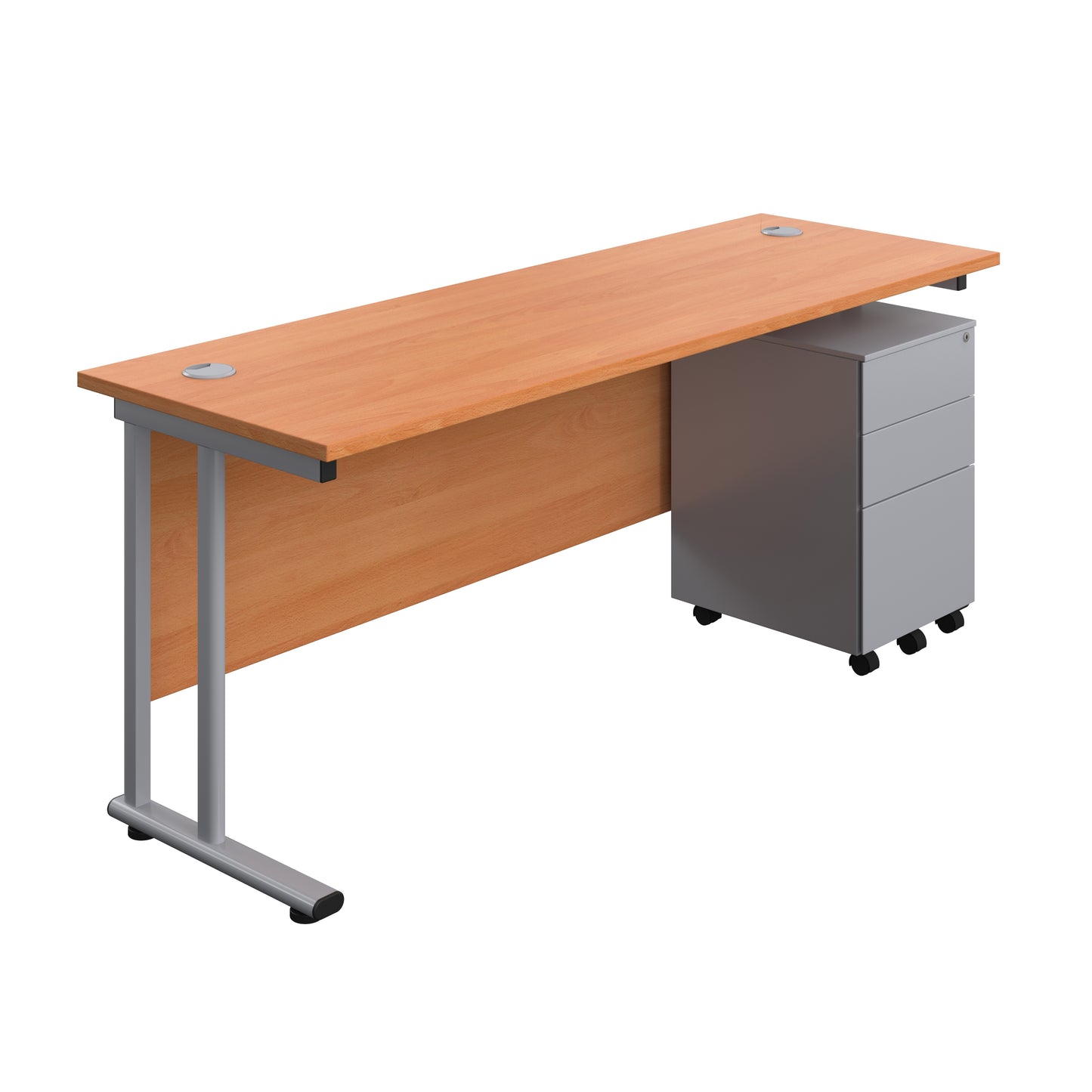 Aztec|Twin Upright|Rectangular|Desk with Under Desk Steel Pedestal 3 Drawer|1800x600|Beech-Silver