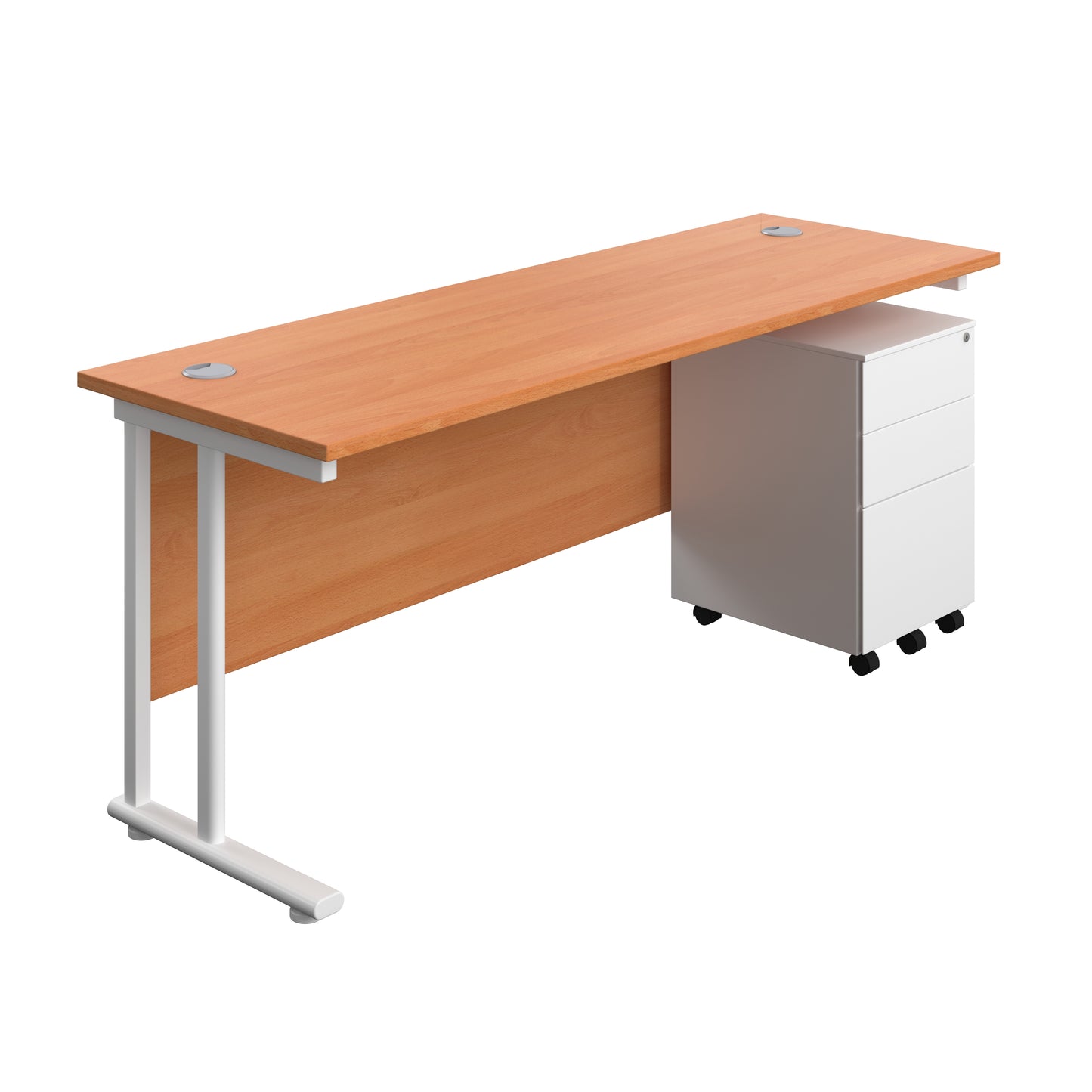 Aztec|Twin Upright|Rectangular|Desk with Under Desk Steel Pedestal 3 Drawer|1800x600|Beech-White