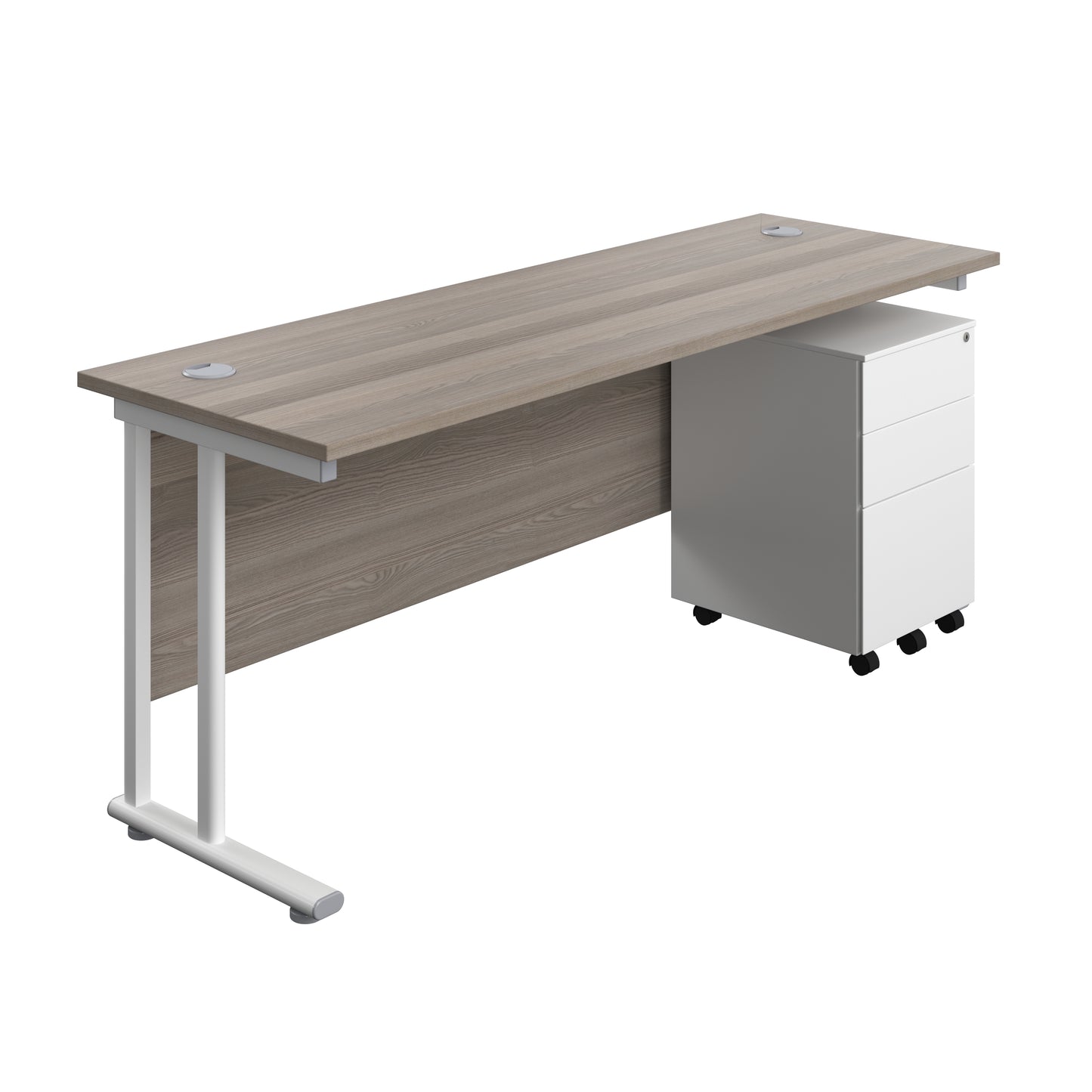 Aztec|Twin Upright|Rectangular|Desk with Under Desk Steel Pedestal 3 Drawer|1800x600|Grey Oak-White