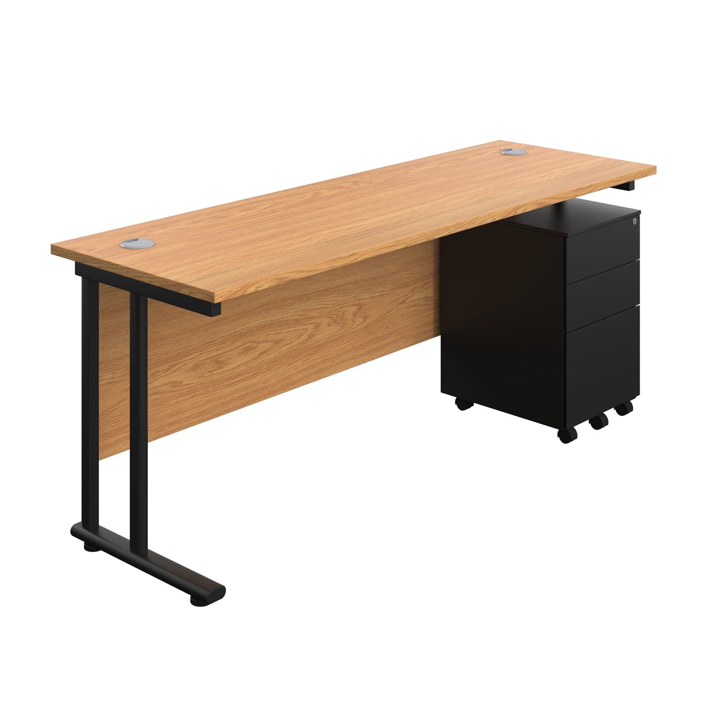 Aztec|Twin Upright|Rectangular|Desk with Under Desk Steel Pedestal 3 Drawer|1800x600|Nova Oak-Black