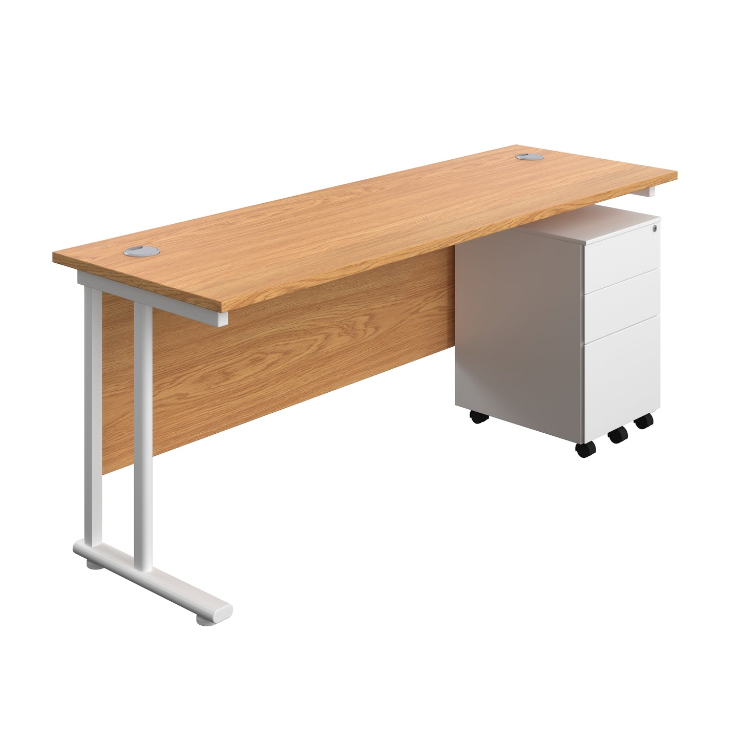 Aztec|Twin Upright|Rectangular|Desk with Under Desk Steel Pedestal 3 Drawer|1800x600|Nova Oak-White