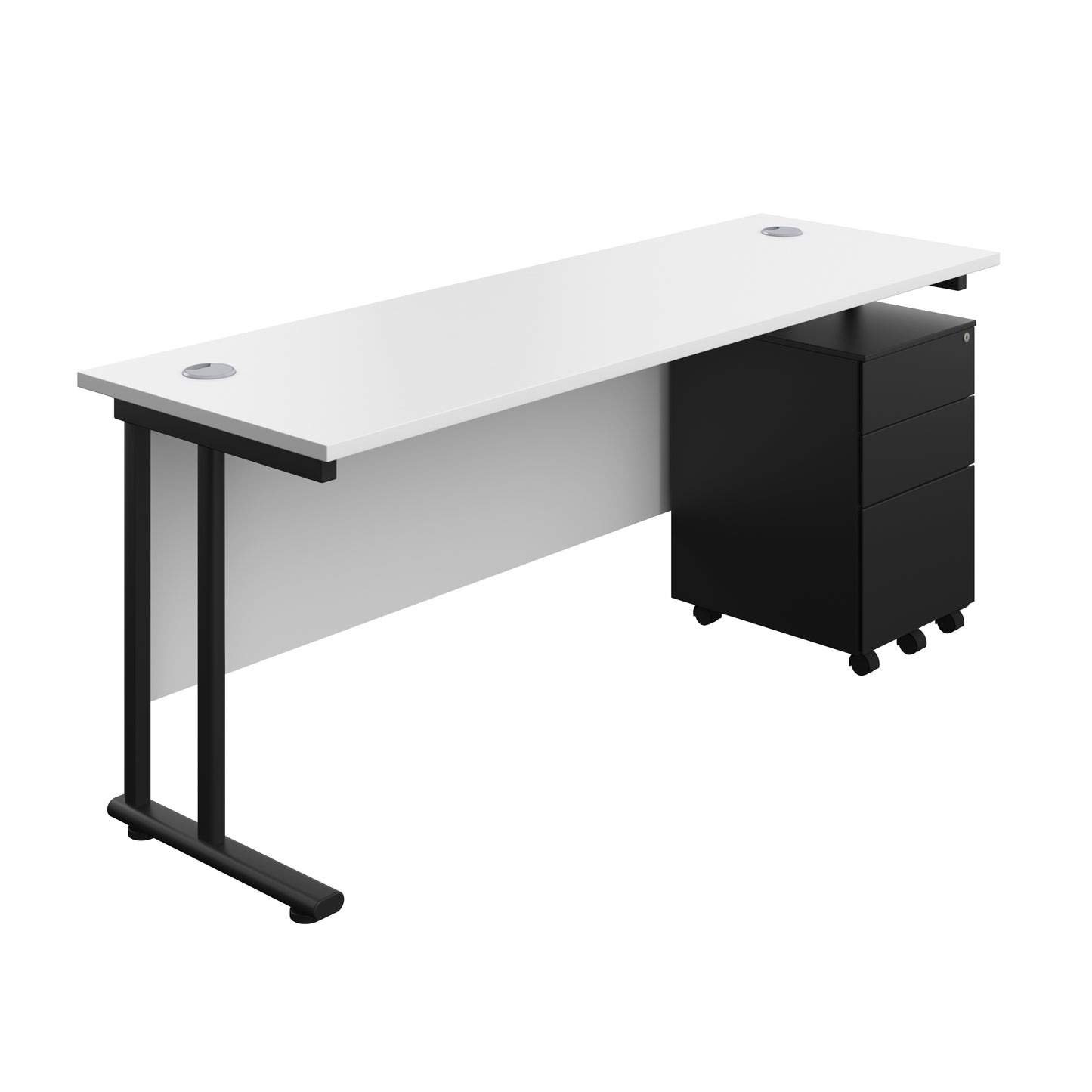 Aztec|Twin Upright|Rectangular|Desk with Under Desk Steel Pedestal 3 Drawer|1800x600|White-Black