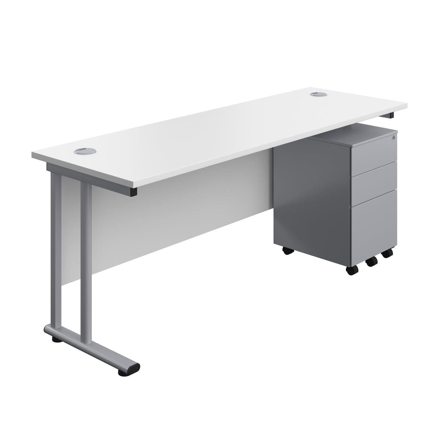 Aztec|Twin Upright|Rectangular|Desk with Under Desk Steel Pedestal 3 Drawer|1800x600|White-Silver