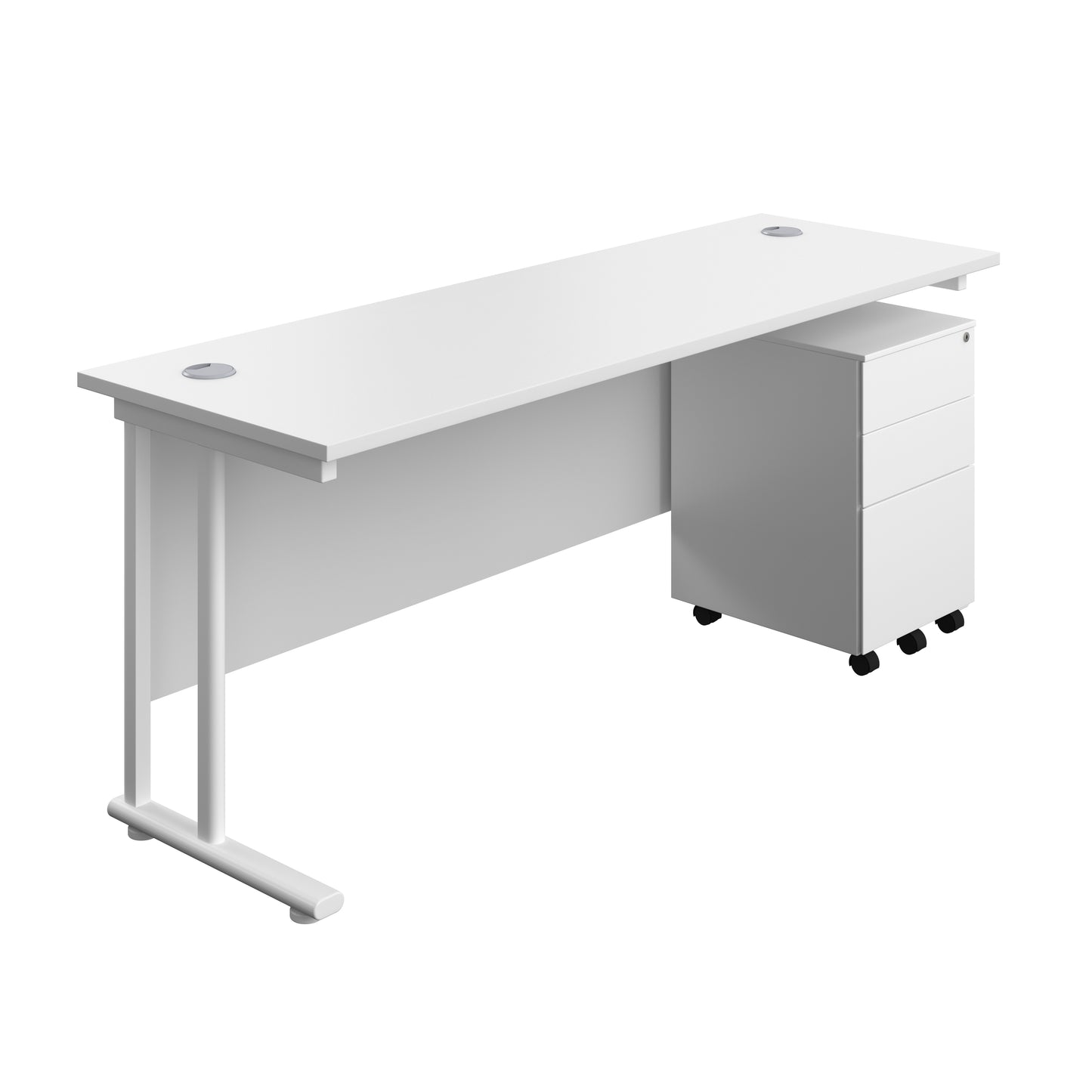 Aztec|Twin Upright|Rectangular|Desk with Under Desk Steel Pedestal 3 Drawer|1800x600|White-White