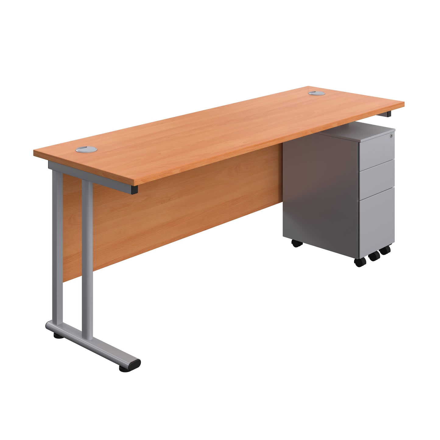 Aztec|Twin Upright|Rectangular|Desk with Slimline Steel Pedestal 3 Drawer|1800x600|Beech-Silver
