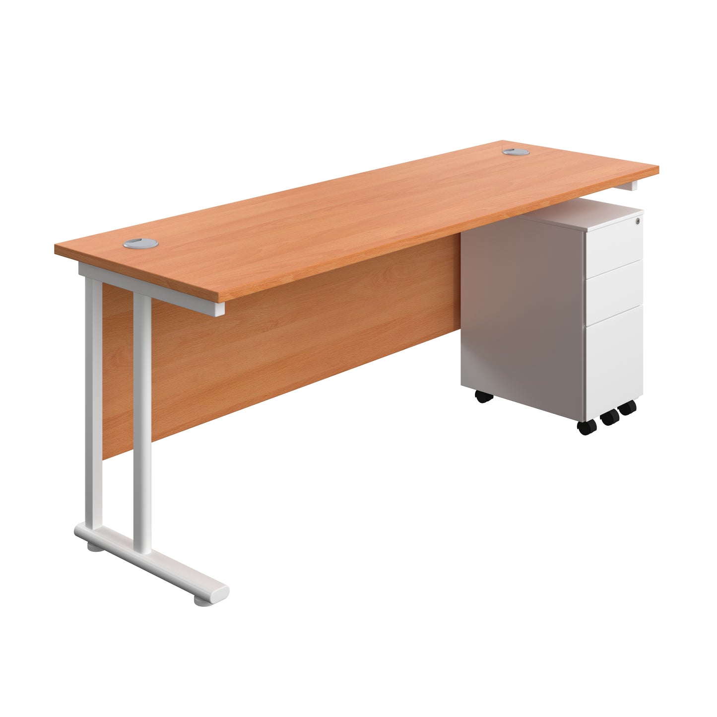 Aztec|Twin Upright|Rectangular|Desk with Slimline Steel Pedestal 3 Drawer|1800x600|Beech-White