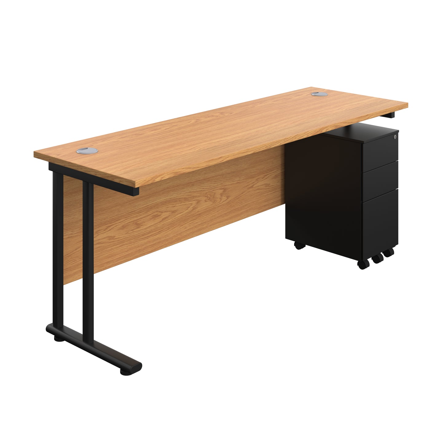 Aztec|Twin Upright|Rectangular|Desk with Slimline Steel Pedestal 3 Drawer|1800x600|Nova Oak-Black