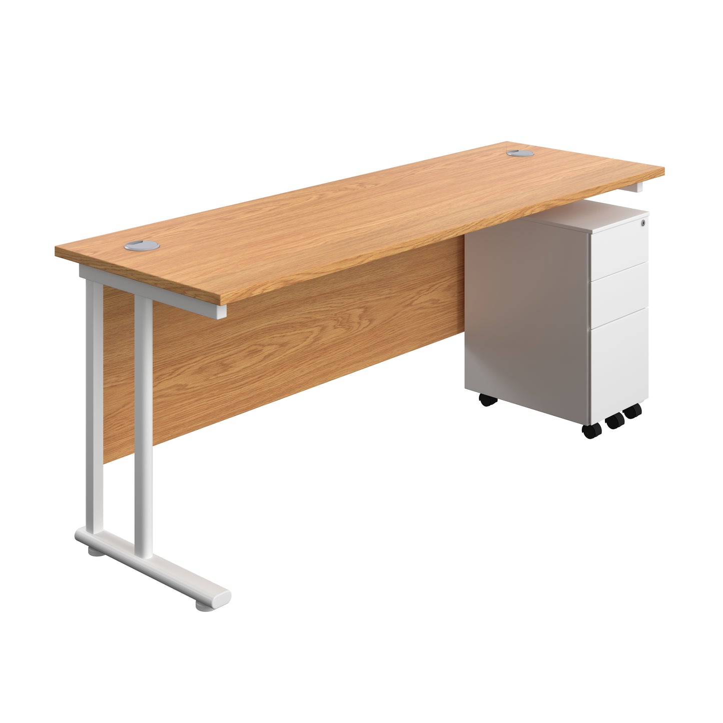 Aztec|Twin Upright|Rectangular|Desk with Slimline Steel Pedestal 3 Drawer|1800x600|Nova Oak-White