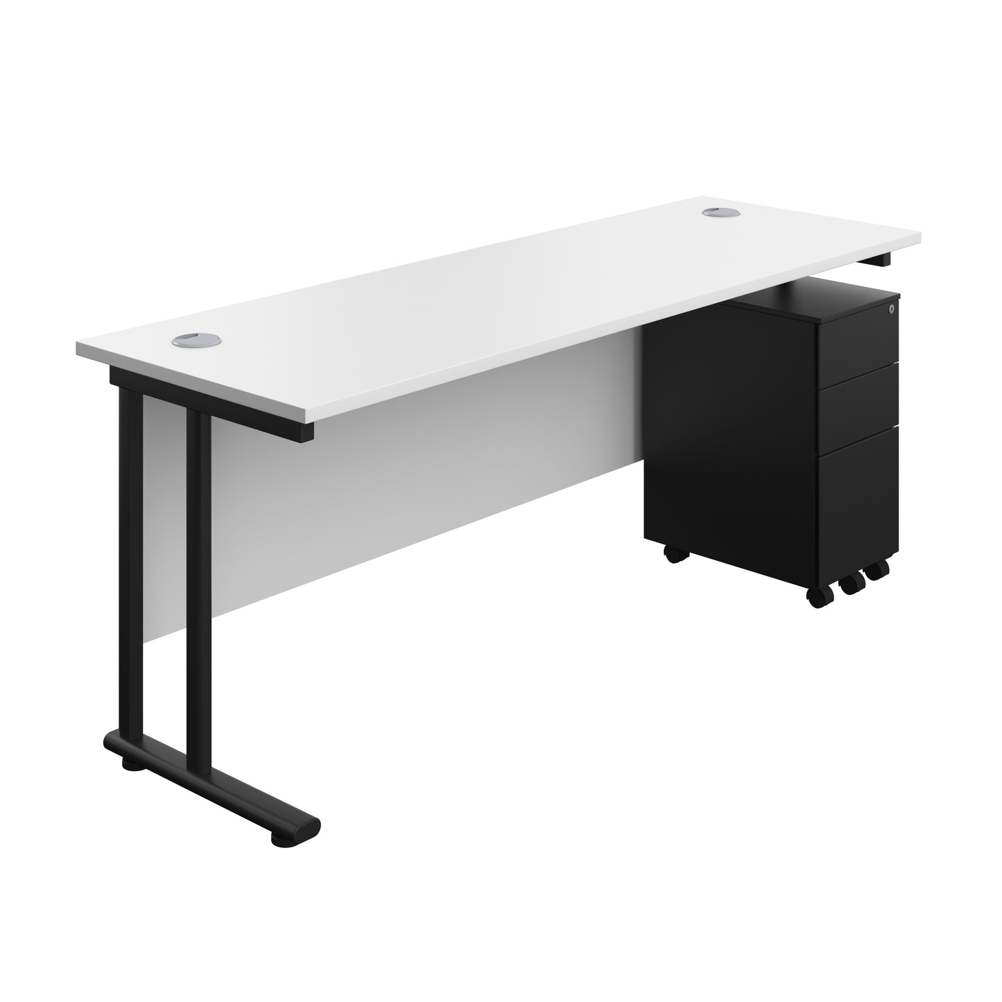Aztec|Twin Upright|Rectangular|Desk with Slimline Steel Pedestal 3 Drawer|1800x600|White-Black