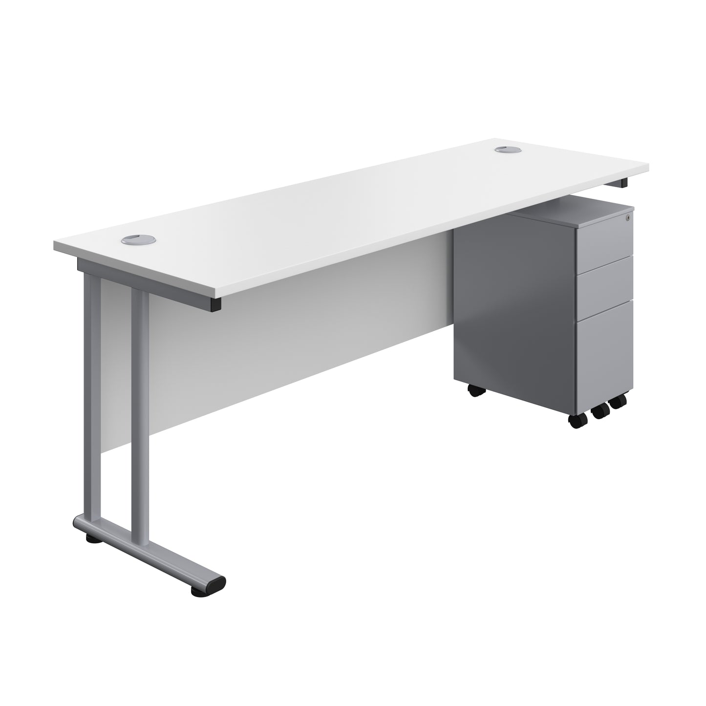 Aztec|Twin Upright|Rectangular|Desk with Slimline Steel Pedestal 3 Drawer|1800x600|White-Silver