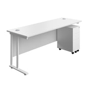 Twin Upright Rectangular Desk + Slimline Steel Pedestal 3 Drawers (FSC)