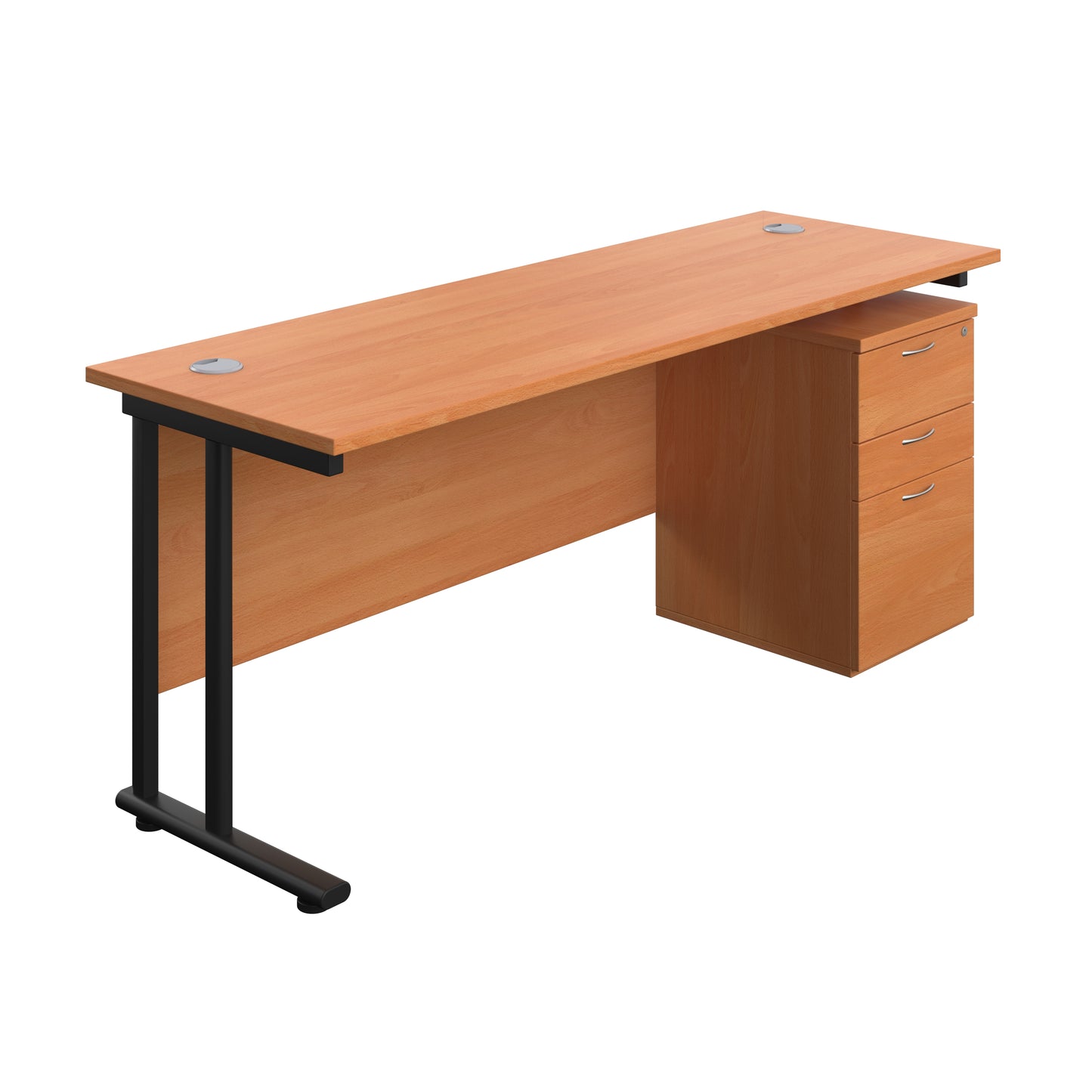 Aztec|Twin Upright|Rectangular|Desk with High Mobile Pedestal 3 Drawer|1800x600|Beech-Black