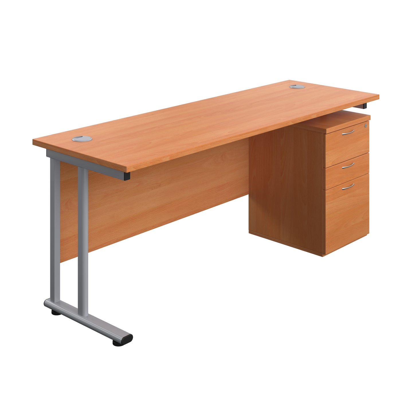 Aztec|Twin Upright|Rectangular|Desk with High Mobile Pedestal 3 Drawer|1800x600|Beech-Silver