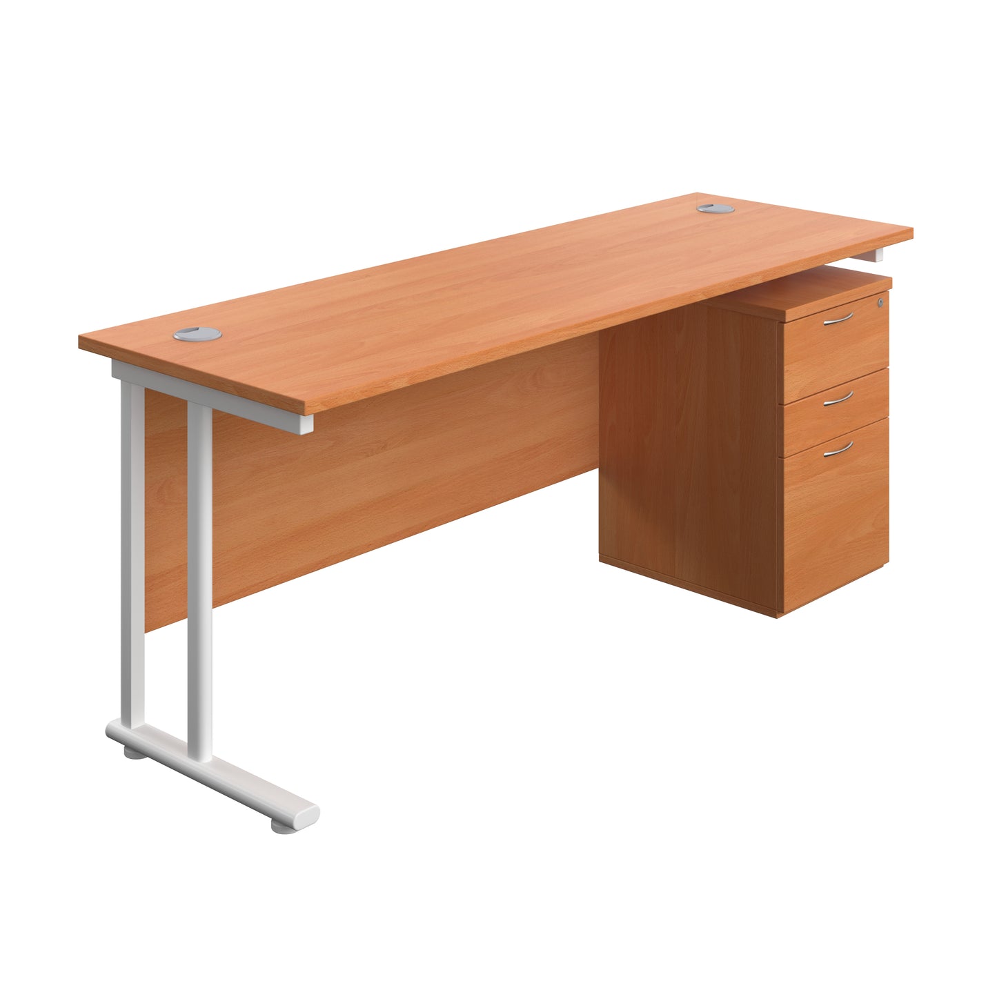 Aztec|Twin Upright|Rectangular|Desk with High Mobile Pedestal 3 Drawer|1800x600|Beech-White