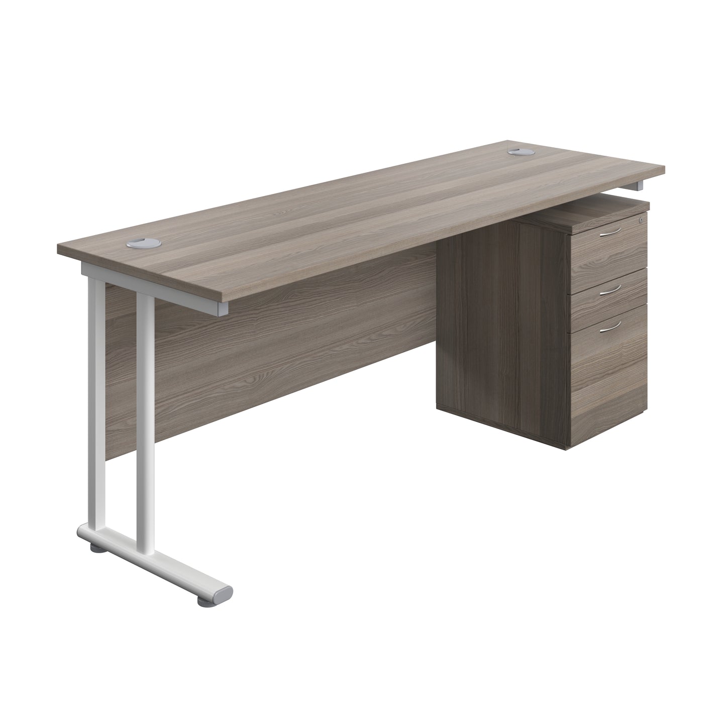 Aztec|Twin Upright|Rectangular|Desk with High Mobile Pedestal 3 Drawer|1800x600|Grey Oak-White