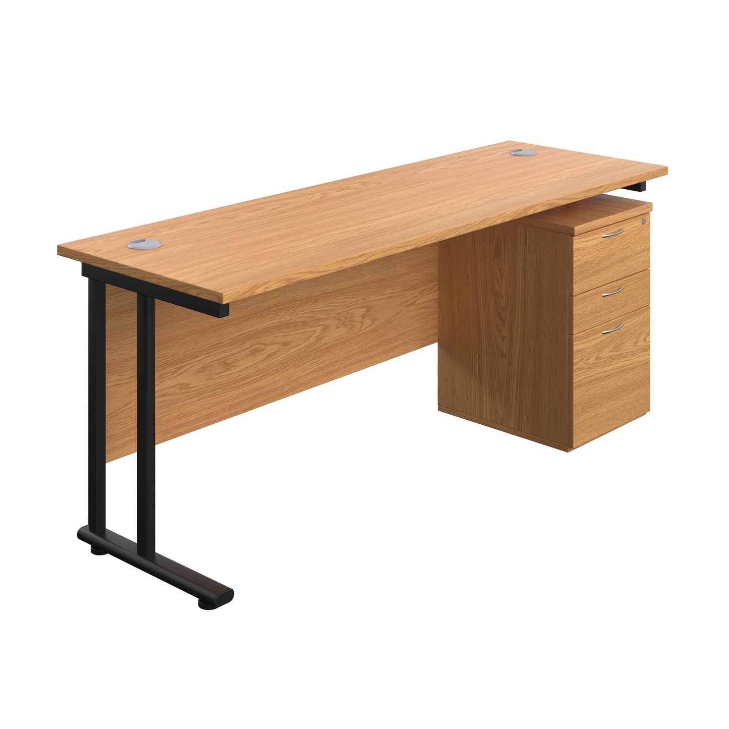 Aztec|Twin Upright|Rectangular|Desk with High Mobile Pedestal 3 Drawer|1800x600|Nova Oak-Black