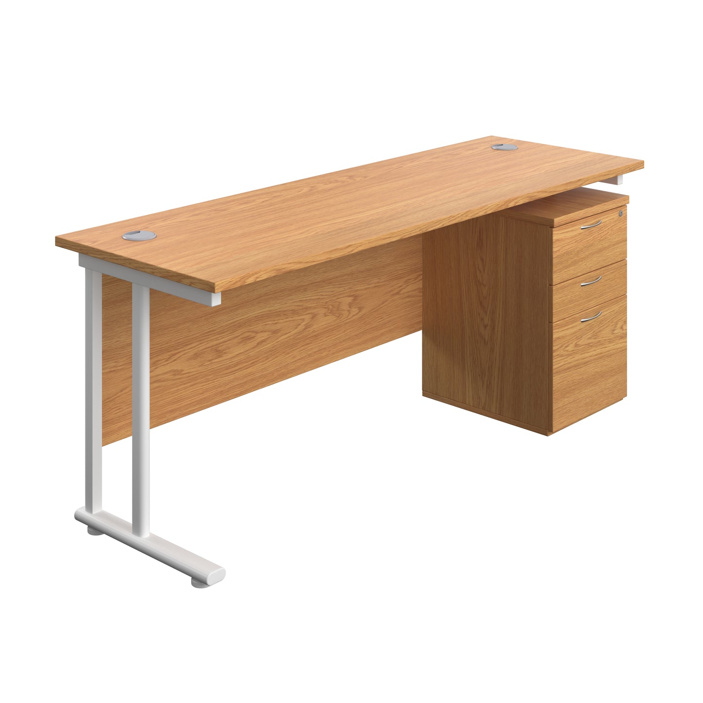 Aztec|Twin Upright|Rectangular|Desk with High Mobile Pedestal 3 Drawer|1800x600|Nova Oak-White