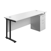 Twin Upright Rectangular Desk + High Mobile Pedestal 3 Drawer (FSC)
