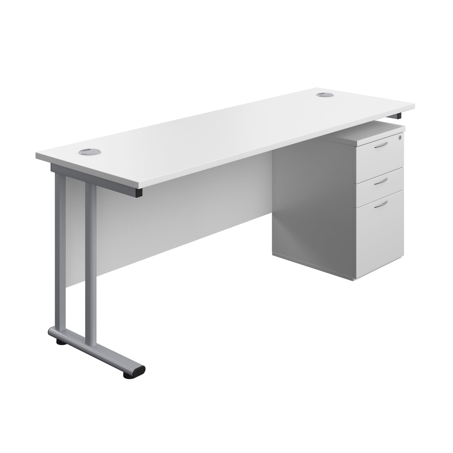 Aztec|Twin Upright|Rectangular|Desk with High Mobile Pedestal 3 Drawer|1800x600|White-Silver