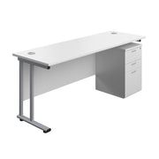 Twin Upright Rectangular Desk + High Mobile Pedestal 3 Drawer (FSC)