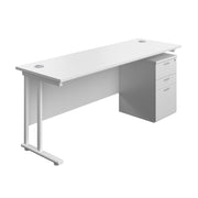 Twin Upright Rectangular Desk + High Mobile Pedestal 3 Drawer (FSC)