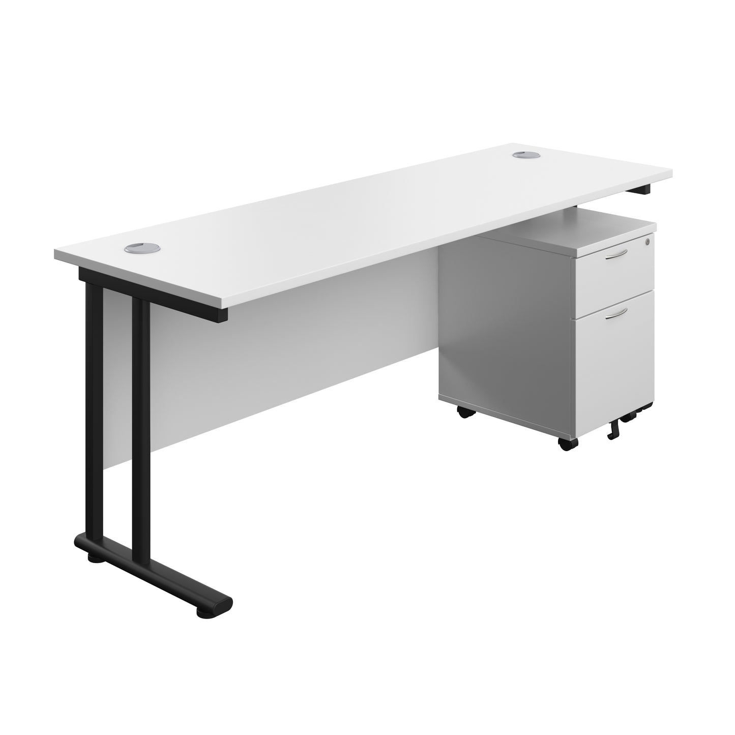 Aztec|Twin Upright|Rectangular|Desk with Mobile 2 Drawer Pedestal|1800x600|White-Black