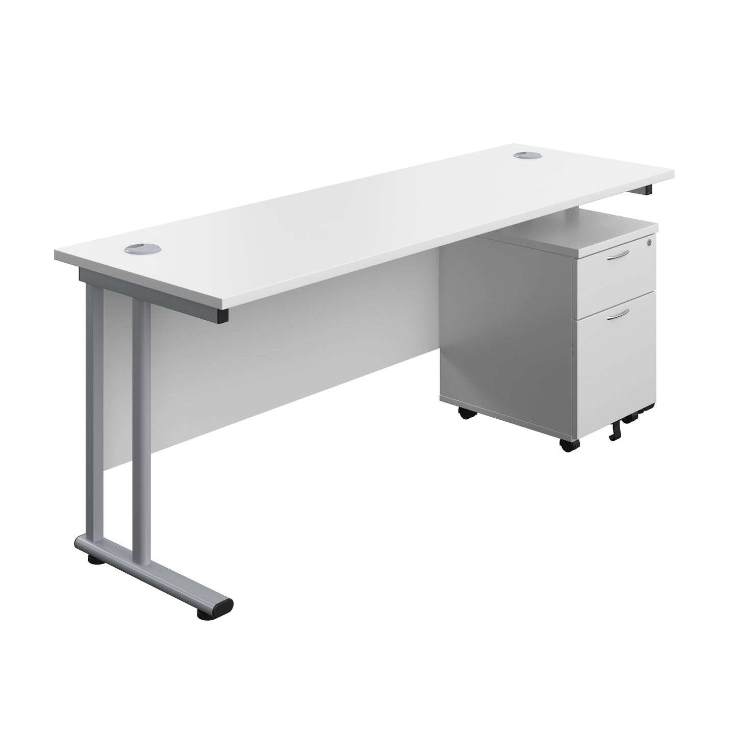 Aztec|Twin Upright|Rectangular|Desk with Mobile 2 Drawer Pedestal|1800x600|White-Silver